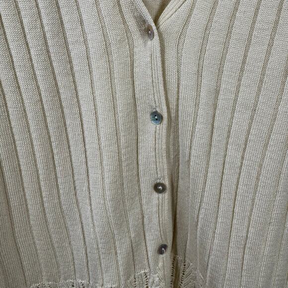 Womens Cardigan Cream Knit Layered Button Up 3/4 Sleeve Clean Girl Cottagecore - Picture 3 of 5